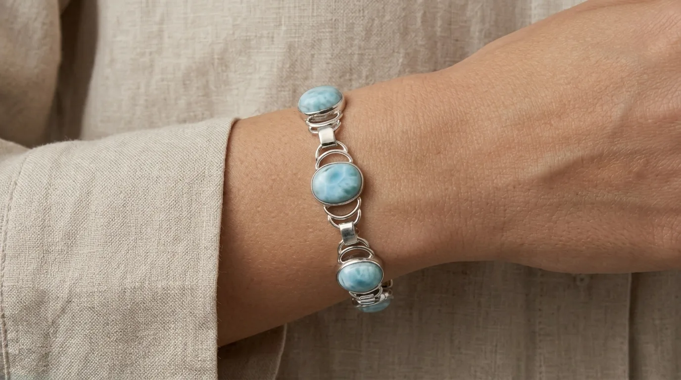Wide Six-Oval Link Larimar Bracelet - Editorial