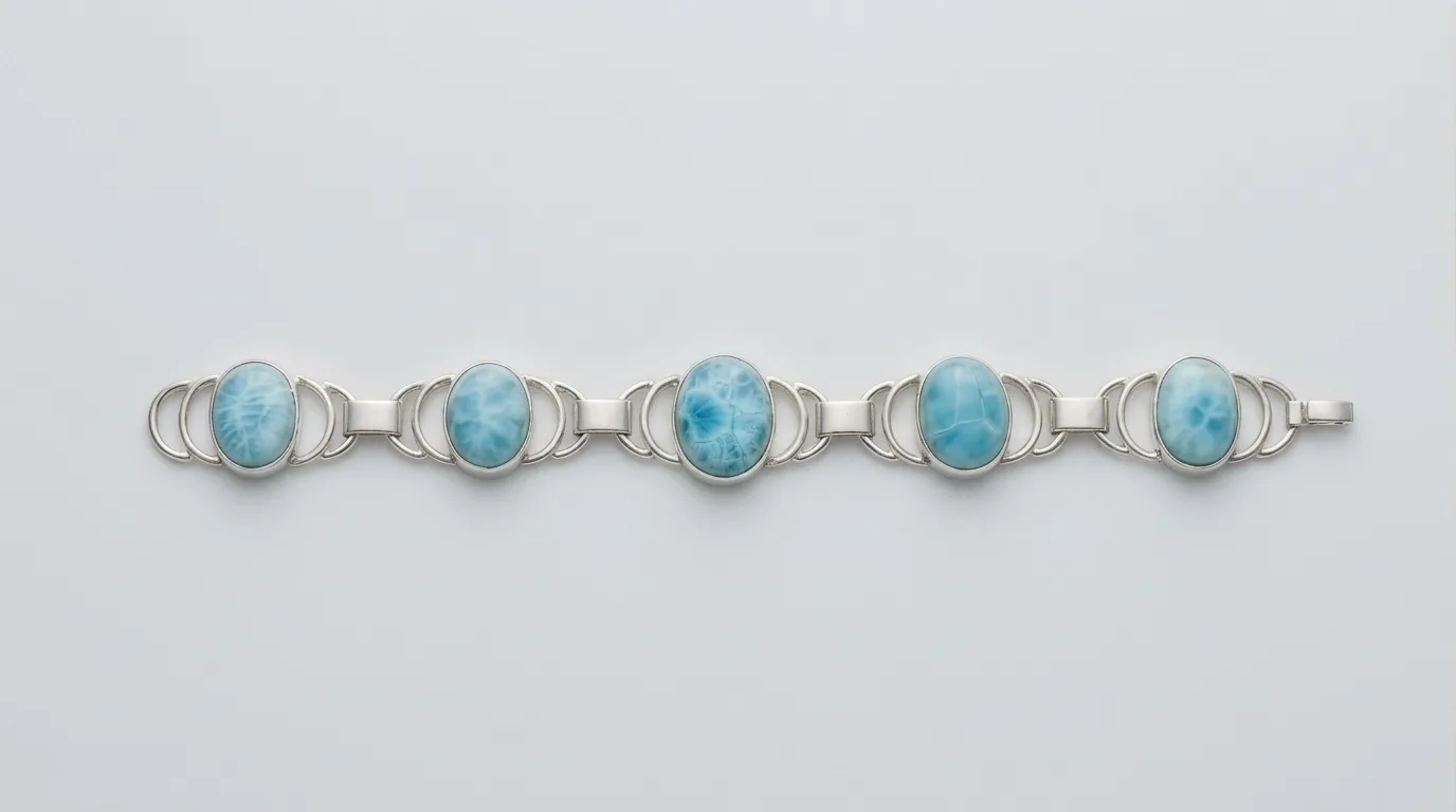 Wide Six-Oval Link Larimar Bracelet