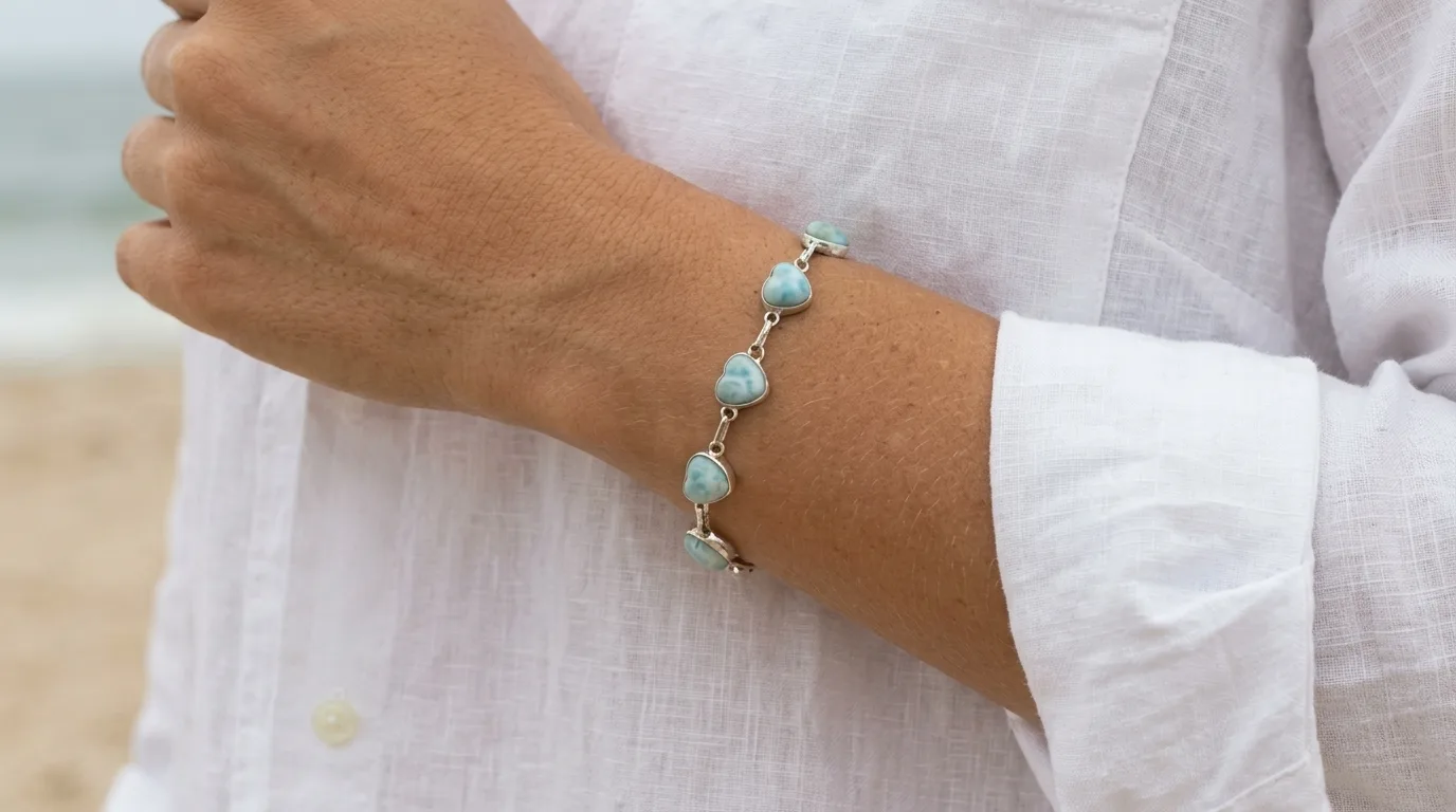 Fine-Bezel Eight Hearts Link Larimar Bracelet - Editorial