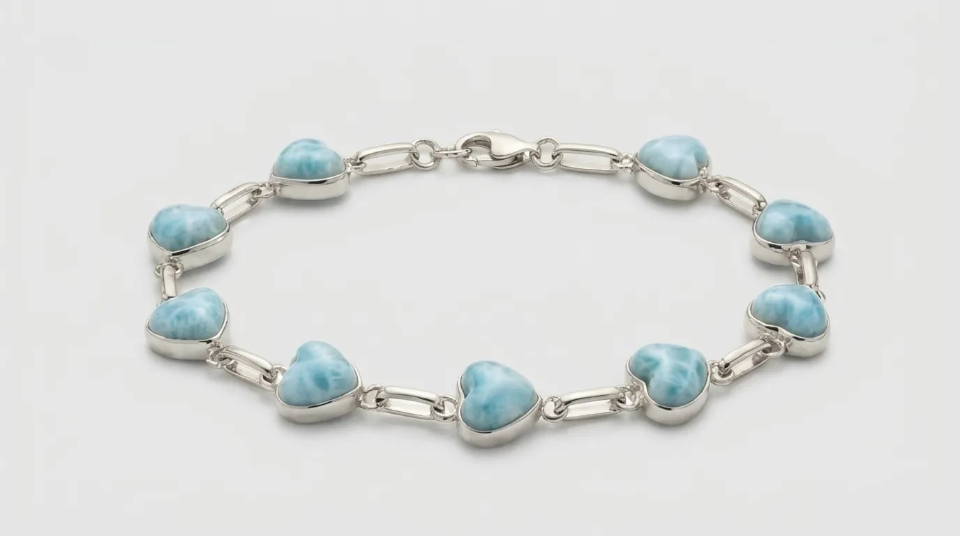 Fine-Bezel Eight Hearts Link Larimar Bracelet