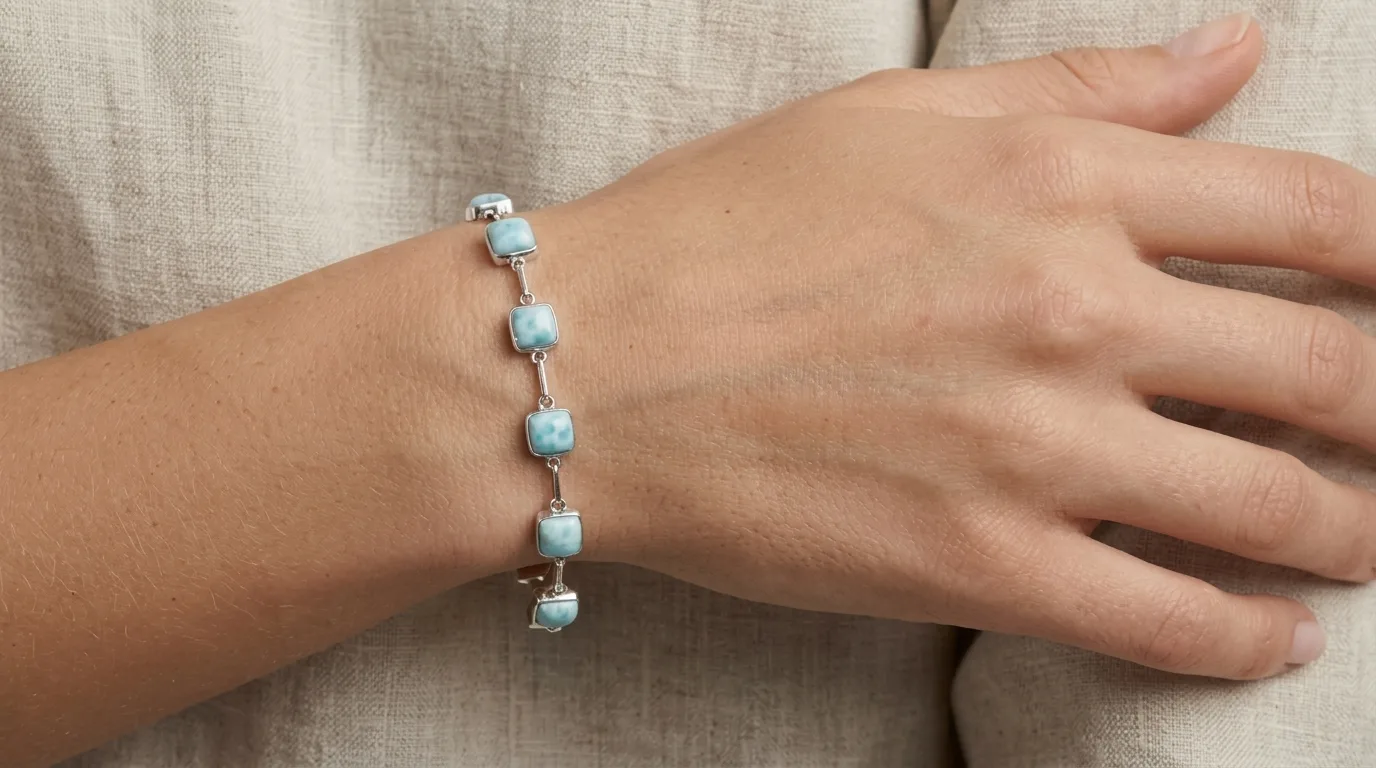 Eight Squares Geometric Link Larimar Bracelet - Editorial