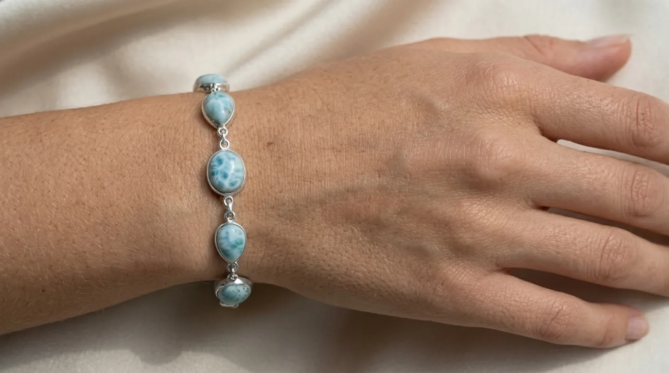 Eight Teardrops and Ovals Link Larimar Bracelet - Editorial
