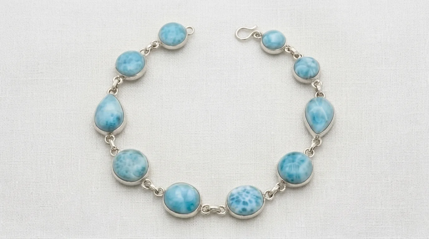 Eight Teardrops and Ovals Link Larimar Bracelet