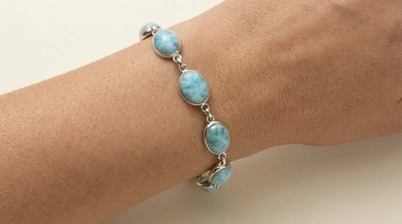 Slender Eight Ovals Link Larimar Bracelet - Editorial